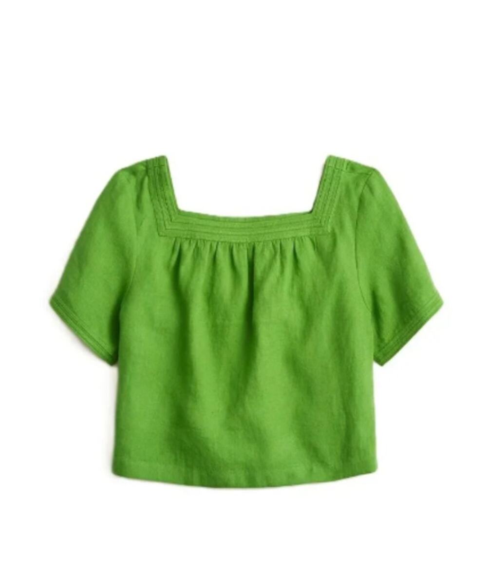 J. Crew Sailor Linen Short Sleeve Square Neck Cropped Top Summer Moss Womens M
